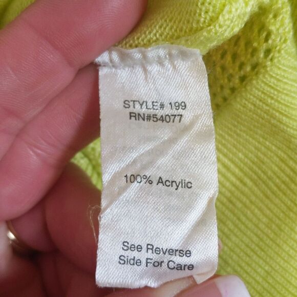 CAbi style #199 split back mesh neon lemon lime sweater, acrylic, sheer XS - Picture 6 of 9
